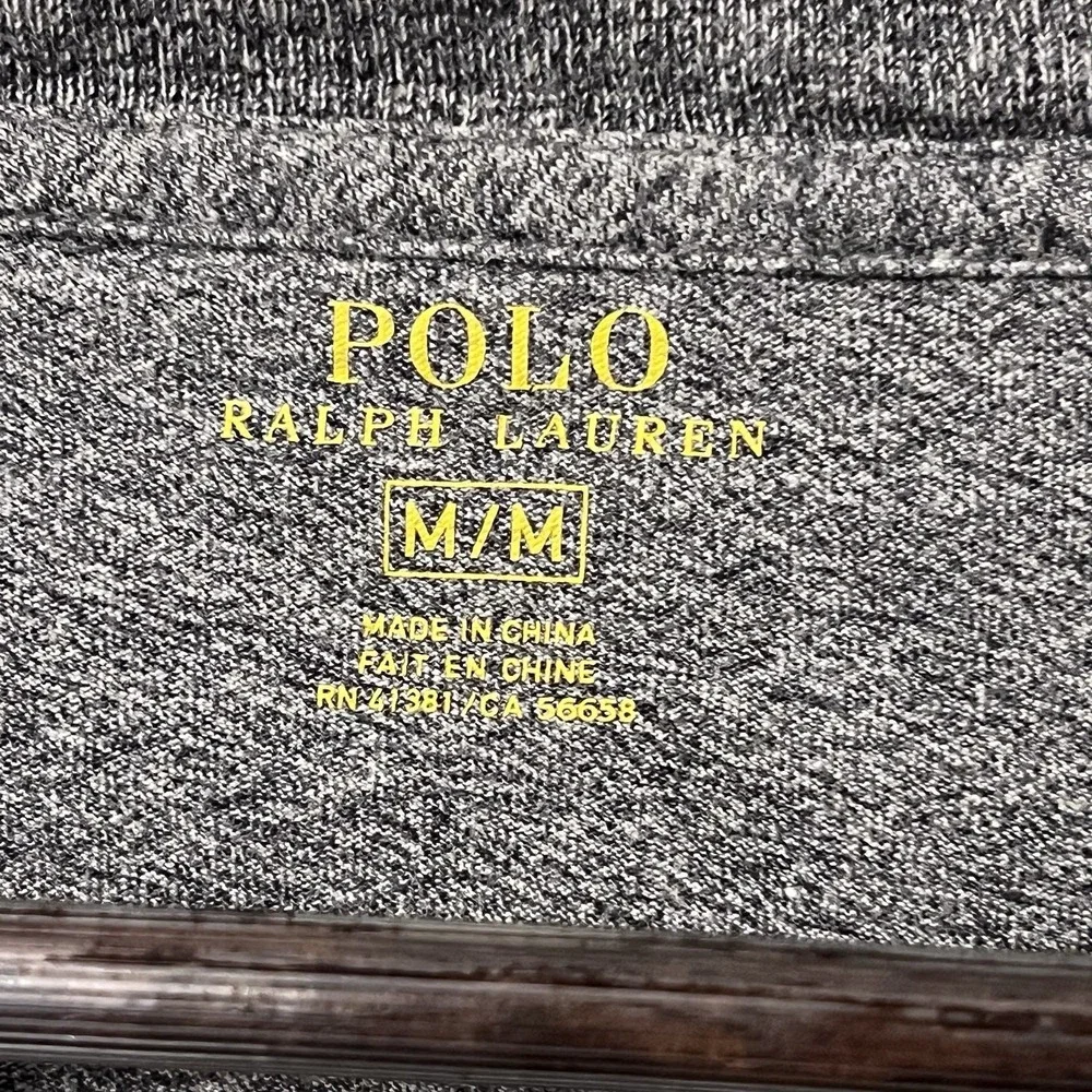 Polo Ralph Lauren Long‎ Sleeve Heather Gray Navy Blue Embroidered Pony Medium EC